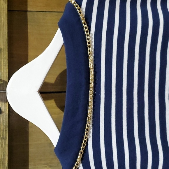 BOSTON PROPER STRIPED ZIP UP CARDIGAN W GOLD CHAIN TRIM NAUTICAL COASTAL SIZE XS - Picture 7 of 9